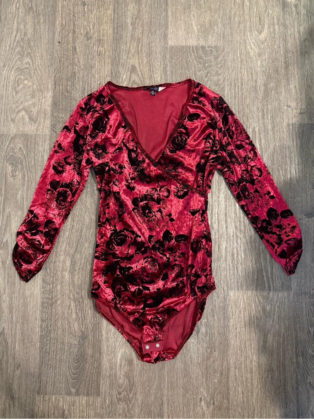Modcloth Red Velvet Floral Wrap-Style Bodysuit
